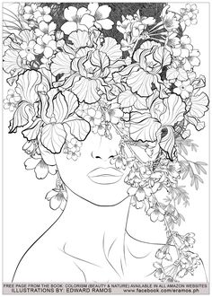 a woman with flowers in her hair and the words, coloring book for grown children