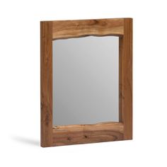 a wooden frame mirror on a white background