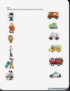 the worksheet is filled with pictures of different types of vehicles and people in it