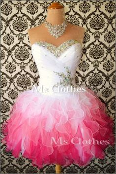 Custom Made Ball Gown White/Pink Short Prom Dresses, Bridesmaid Dresses, Strapless Prom Dresses 2014, Dress For Prom on Etsy, $158.99 Short Graduation Dresses, Prom Dress 2014, Pink Dress Short, Strapless Prom Dresses, Grad Dresses, Short Prom, White Dresses, Homecoming Dresses Short