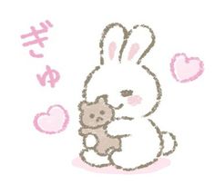 a drawing of a bunny holding a teddy bear