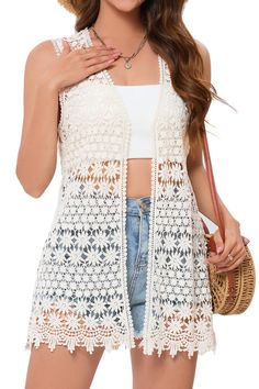 PRICES MAY VARY. Material:100% Cotton.Very soft, lightweight, and comfortable to wear. This boho vest is easy to match with a t-shirt, camisole, dress, jeans, and any outfit that you like. Perfect as a beachwear cover-up, this crochet vest offers endless possibilities for creating trendy outfits. One Size: Fits US Size S M L. It's best suited for anyone under approx 150 pounds. Wash Care: Hand Wash Only/Do Not Dry/Iron on Low Heat/Do not Soak and Bleach Crochet Vest Outfit, Vest Pattern Free, Floral Vest, Boho Vest, Fashion Fails, Floral Vests, Dress Jeans, Lace Vest, Cover Beachwear