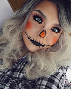 This pretty AF scarecrow. | 21 Ridiculously Pretty Makeup Looks To Try This Halloween Horror Smink, Scarecrow Halloween Makeup, Scarecrow Makeup, Cute Halloween Makeup, Halloween Beauty, Pretty Makeup Looks