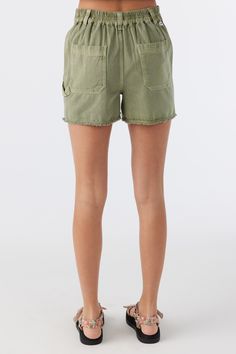 O'Neill Girl's woven short 3'' Inseam Length, 10'' Front Rise Slash Pockets Elastic at Back Waist Back Patch Pockets 100% Cotton twill | O'Neill Girl's Charli Ultility Shorts in Oil Green, Size XL, Twill Summer Khaki Cotton Shorts, Casual Green Jean Shorts For Summer, Green Summer Jean Shorts, Cotton Shorts With Frayed Hem, Green High-waisted Cotton Jean Shorts, Green High-waisted Cotton Shorts, Green Cotton Jean Shorts, Green Cotton Jean Shorts For Spring, Short Green Cotton Bottoms