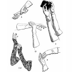 "40s Day & Evening Long Length Accessories Set of Gloves: Day and Evening Wear. (A) Tailored shortie slip-ons. (B) Slip-ons with scalloped detail. (C) Long evening gloves sweep above the elbow. (C1) These long length gloves can be worn for afternoon or evening. (C2) Glamorous long finger-less gloves are lovely in lace. Offered here as: Paper Pattern or the Original Pattern. This pattern is also available as a Digital download https://www.etsy.com/uk/shop/VintagePatternsSewBI?ref=seller-platform- Evening Gloves, Couture Vintage, Paper Pattern, Anime Cosplay, Womens Gloves, Sewing Notions, Vintage Sewing Patterns, Long Length, Cosplay Anime