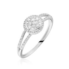 Bague Or Blanc 375/1000  Multi Pierre Corps Vrille Pavage Diamants Ring, Baguette