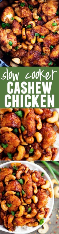 slow cooker cashew chicken in a white bowl