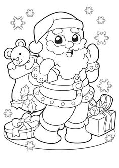 santa claus with presents coloring page