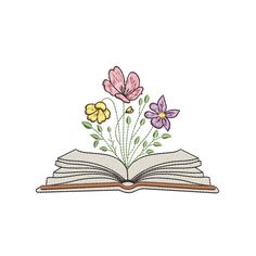 an open book with flowers on it