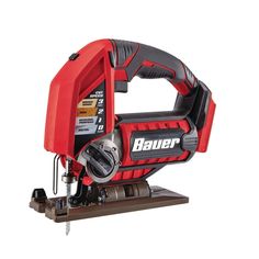 a red and black power tool on a white background