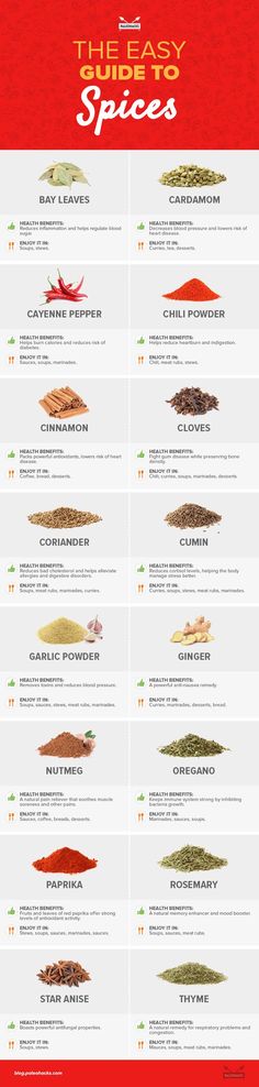 the different types of spices on display in this info sheet, which shows how they are used