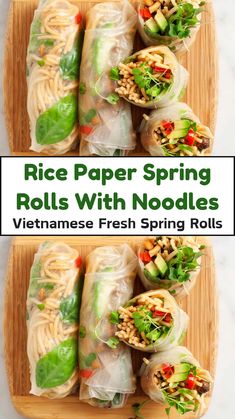 "Try these refreshing Vietnamese Fresh Spring Rolls! Made with rice paper, tender rice noodles, crisp veggies, and fresh herbs, these spring rolls wraps are light, healthy, and packed with authentic flavors. These rice paper wraps are Perfect for meal prep, quick snacks, or as a fresh appetizer for any gathering! How To Make Spring Rolls With Rice Paper, Healthy Rice Paper Rolls Recipe, Rotisserie Chicken Spring Rolls, Spring Wraps Recipes, Thai Fresh Spring Rolls, Vietnamese Spring Rolls Vegetarian, Spring Rolls With Noodles, Rice Paper Wraps Recipes