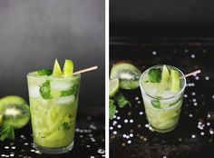 two shots of cucumber and mint mojita