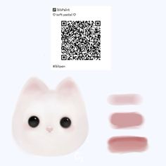 a white cat with black eyes and some pink lipstick on it's face next to a qr code