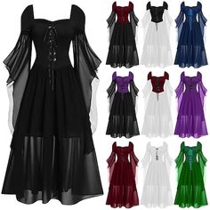 Season:Spring  Summer; Gender:Women's; What's in the box:Dress; Types:Dress; Style:Retro Vintage,Punk  Gothic,Medieval; Occasion:Casual Daily; Material:Polyester; Age Group:Adults'; Characters:Witch; Listing Date:11/16/2023 Witches Costumes For Women, Fashion Butterfly, Witch Dress, Punk Dress, Witch Halloween Costume, Goth Dress, Butterfly Sleeve, Medieval Dress, Witch Costume