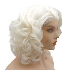 PRICES MAY VARY. Synthetic Lace Front Wavy Short 10inch Ivory White Wig 150% heavy density realistic wig No tangle no shedding, smooth high quality wig All photos are taken by ourselves and actual wig, exactly same as pictures shown.  Length: 10inch same length as pictures shown.   Color: Ivory White, same color as pictures shown.   Hair density: 150% heavy density   Material: Heat resistant fiber, you can use heat on it to restyle.   Cap: The wigs is medium average size with adjustable strap, w Blonde Hair Types, White Wig, Wig Wavy, Curly Bob Wigs, Blonde Lace Front Wigs, Short Curly Wigs, High Quality Wigs, Short Wavy, Brown Wig