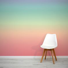 Glinda Pastel Rainbow Gradient Wallpaper Mural with White Chair Swirl Painted Wall, Rainbow Gradient Wallpaper, Rainbow Ombre Wallpaper, Ombre Rainbow Wall, Pastel Rainbow Gradient, Childrens Wall Murals, Seaside Wallpaper, Wallpaper Walls Bedroom, Vinyl Wall Covering