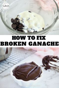 how to fix broken ganache with chocolate and marshmallows in a glass bowl