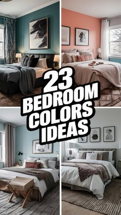 three bedroom colors with the words 25 bedroom colors ideas on it and pictures above them