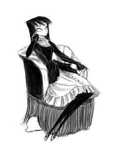 a drawing of a woman sitting in a chair