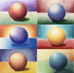 four different colored balls are shown in this drawing