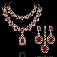 For edgy style and sophisticated sparkle, this necklace set is a dream come true! Elegant and shimmering set with CZ and ruby stones creating a flawlessly fresh finish for each and every one of your evening ensembles. The set includes a choker paired with a necklace, a matching teekah and a pair of beautiful earrings. Approximate earrings length is 2.1". Approximate teekah length is 3.2" and width is 1". Please click on the video for a detailed view of the product. Designed over a high-quality b Unique Gift Cards, Edgy Style, Create Words, A Dream Come True, Ruby Stone, Faux Stone, A Necklace, Dream Come True, Edgy Fashion