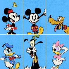 four different cartoon characters in various poses