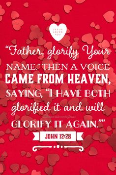 a red background with hearts and a bible verse