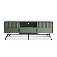 the sideboard is green and has black legs