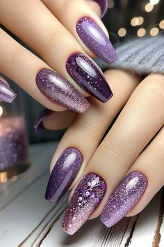 Purple Wedding Nails, Ombre Chrome, Dark Gel Nails, Purple And Silver Nails, Nails Pictures, Ombre Chrome Nails, Blue Prom Nails, Nails Images, Diy Nails Easy