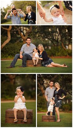 the family is posing for pictures in their park