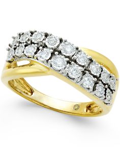 A contemporary twist on a classic design, this stunning two-row ring is elegantly set with sparkling, full-cut diamonds (1/4 ct. t.w.). Set in 10k white or yellow gold. Macy's Yellow Gold Diamond Ring, Macy's 14k Gold Brilliant Cut Diamond Ring, Macy's Yellow Gold Diamond Ring For Anniversary, Macy's Yellow Gold Diamond Anniversary Ring, Macy's Yellow Gold Diamond Ring With Vvs Clarity, Macy's Yellow Gold Diamond Ring Vvs Clarity, Macy's Yellow Gold Round Diamond Ring, Macy's Vvs Clarity Yellow Gold Diamond Ring, 4 Carat Diamond Ring