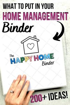 a binder with the words, what to put in your home management binder