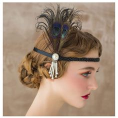 PRICES MAY VARY. ✔ Material: Peacock Feathers, Beads,Pearls. A retro style of flapper headband hair accessories for 1920s party, costume party etc. ✔ Size: Decoration size is 30.5*20cm(12*7.9inch); Ribbon sash size is 129*1cm(50.8*0.4inch). ✔ This flapper headband is made from a lushly beaded headband with pearls on either side and two perfectly curled Ostrich feathers. A perfect gatsby accessory for your 1920 flapper girl costume. ✔ Ideal for a vintage inspired bride, or a 1920's wedding or Gre Roaring 20s Hairstyles For Long Hair, 20s Hairstyles For Long Hair, 20s Hairstyles, Cleopatra Headpiece, Roaring 20s Hairstyles, Flapper Girl Costumes, 20s Hair, Great Gatsby Headpiece, Gatsby Accessories