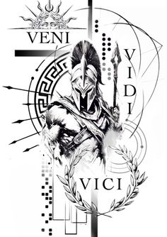 Tattoo Spartan Warriors, Gladiator Tattoo Ideas, Veni Vidi Vici Tattoo Men Arm, Gladiator Sleeve Tattoo, Gladiator Symbol, Spartan Warrior Drawing, Black Warrior Tattoo, Gladiators Tattoo, Gladiator Tattoo Sleeve