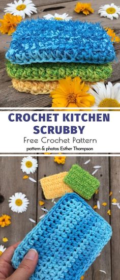 the crochet kitchen scrubby is made with two different colors