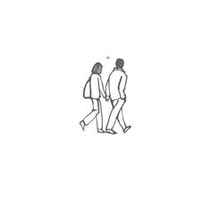 a drawing of two people walking together