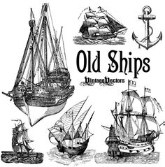 the old ships are depicted in this black and white drawing, which is part of an advertisement