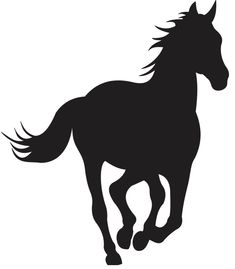 the silhouette of a running horse is shown in black on a white background, with long manes