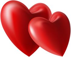 two red heart shaped objects on a white background