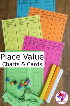 place value cards and binders with the text place value crafts and cards on them