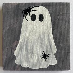 a painting of a ghost with black eyes and a spider on it's back