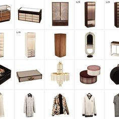 a bunch of different types of clothes and furniture in various sizes, shapes and colors