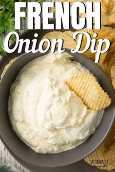 french onion dip with chips in a bowl