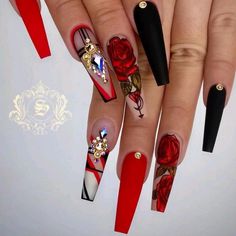 Rose Nail Art, Stiletto Nails Designs, Rose Nails, Nail Swag, Coffin Nails Designs, Bling Nails, Nail It