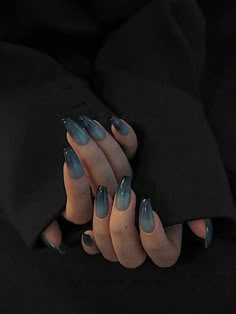 Disco Nails Acrylic, Nails Getting Done, Acrylic Nails Trending Now, Rockstar Nails Aesthetic, Plain Acrylic Nails Almond, Hippie Nails Acrylic Boho, Greyish Blue Nails, Black Nail Aesthetic, Cute Dark Nails