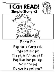 an animal story with the words i can read, simple story 2 and a pig