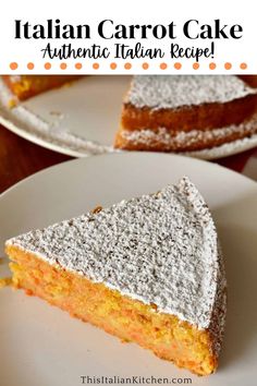 a slice of italian carrot cake on a white plate