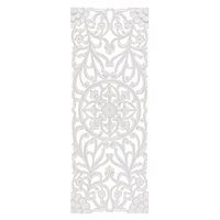 a white wallpaper with an intricate design on it's side and the bottom panel