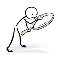 a stick figure holding a frisbee in his right hand and looking at it